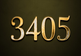 Old gold effect of 3405 number with 3D glossy style Mockup.	
