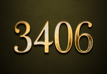 Old gold effect of 3406 number with 3D glossy style Mockup.	