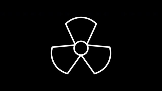 Nuclear radiation caution animated line icon. White color line icon animation. 4K video with transparent background