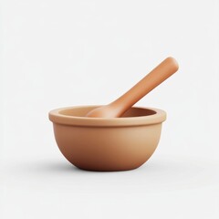 Earthen Mortar and Pestle on a Clean Background