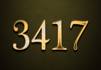 Old gold effect of 3417 number with 3D glossy style Mockup.	