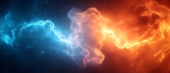 Obraz premium A tight shot of two clouds in the sky, star-studded backdrop; one blue, the other orange, in the foreground