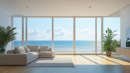 Fototapeta premium Interior with large window sea view
