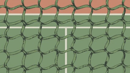 Fototapeta premium Illustrated tennis net, artistic design, vibrant colors, abstract patterns, recreational sports element