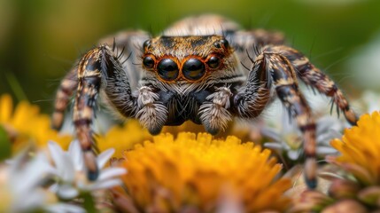 Close-up shot of a spider sitting on a flower