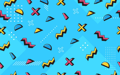 abstract modern blue geometric seamless pattern with colorful memphis style retro background