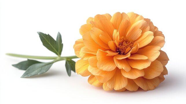 isolated marigold flower against a white background, showcasing its vibrant, golden petals. the simplicity of the composition highlights the beauty and elegance of this floral favorite