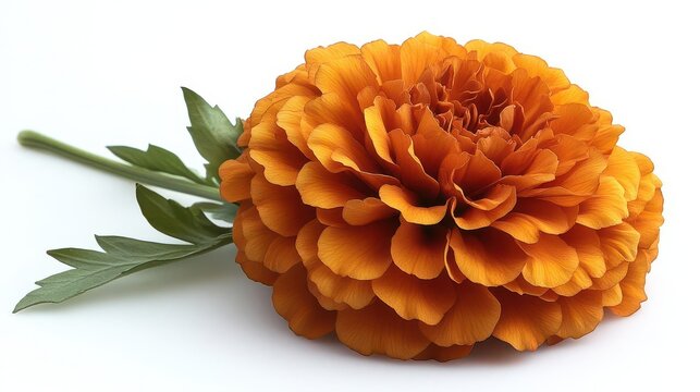 isolated marigold flower against a white background, showcasing its vibrant, golden petals. the simplicity of the composition highlights the beauty and elegance of this floral favorite