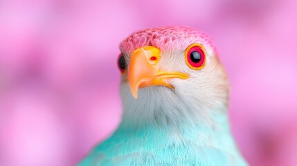 Close Up Portrait of Colorful Bird with Red Eyes and Pink Feathers