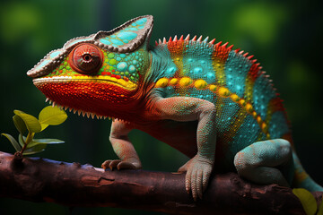Obraz premium Colorful chameleon in rainforest
