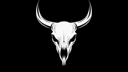 Texas Longhorn Skull:  A fierce and stylized longhorn skull graphic, rendered in stark white against a dramatic black background. Perfect for designs that demand power and a touch of the wild west.