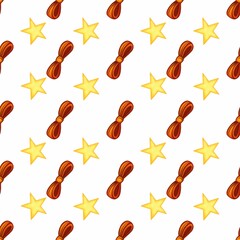 Obraz premium Seamless Pattern Design Red Bow and Star with Red Background