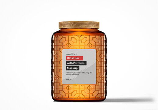 Airtight Amber Glass Jar With Pattern Mockup