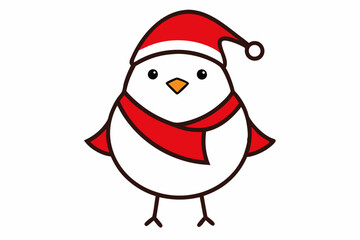  Vector Outline of A cute Robin wearing a Santa clause hat and scarf on white background.