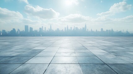 Fototapeta premium Nighttime City Center with Platforms, Roads, Parking Lot, and Brick Pavement for Car Advertisement Background