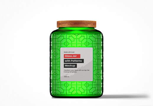Airtight Green Glass Jar With Pattern Mockup