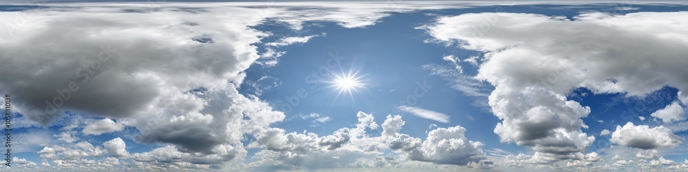 Wall mural blue sky hdri 360 panorama view with awesome white clouds with zenith for use in 3d graphics as sky 