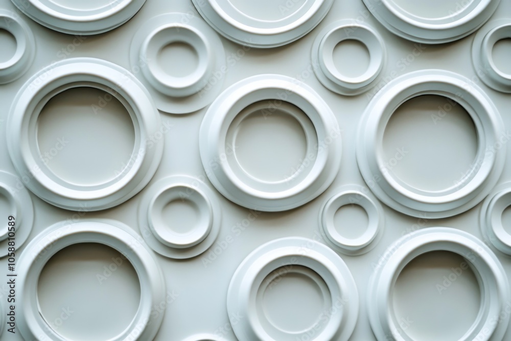 Poster a close-up view of a series of white circles stuck to a wall