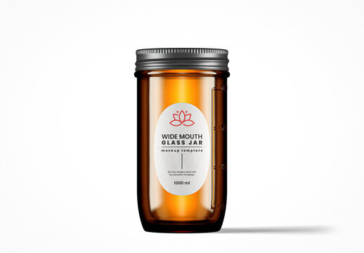 Wide Mouth Airtight Amber Glass Jar Mockup