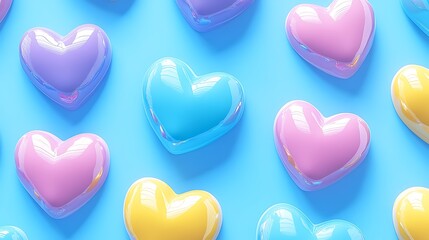 Fototapeta premium Colorful Hearts on Blue Background Minimalist White Background with Space for Text