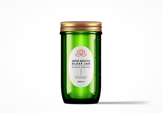 Wide Mouth Airtight Green Glass Jar Mockup