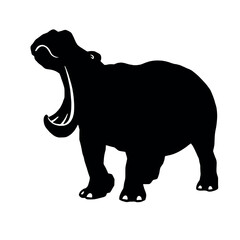 a hippo vector silhouette, isolated white background, silhouette