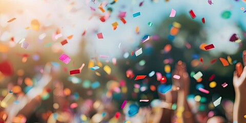 The Labor Day festivities feature vibrant confetti and festive decorations that enhance the celebratory atmosphere of this important holiday.