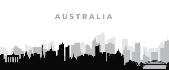 Black silhouette sketch of Australia city skyline design © ikkiae01