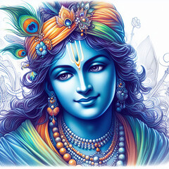 Naklejka premium color portrait of a pensive Krishna