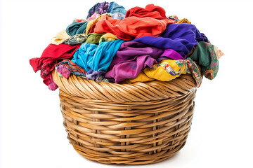 Rattan basket full of colorful clothes ready to be washed