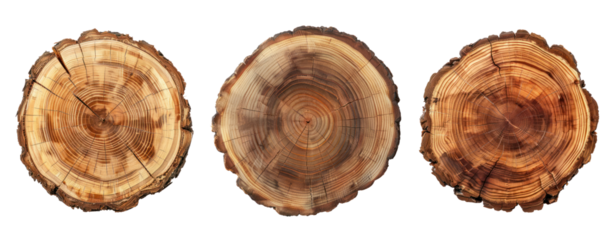 set of tree cut tree stumps top view isolated transparent cut out background wood brown