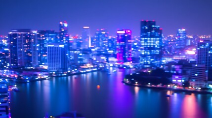 Fototapeta premium Night cityscape with river Soft Pastel Background for Graphic Design Templates