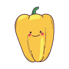 Vector hand drawn cute smiling yellow pepper paprika on white background