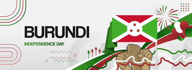 Burundi independence day festive banner. Vibrant modern templates for holiday celebration, greeting card, billboard, and sport event backdrops. July 1st. Happy national day of Burundi