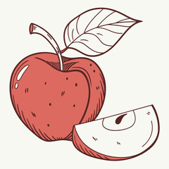 A hand-drawn illustration of a red apple with a slice, perfect for adding a touch of freshness and natural beauty to your designs. The apple is depicted in a simple, yet appealing style.