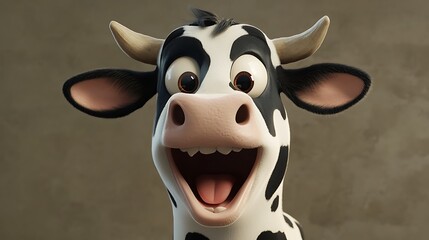 Realistic and Whimsical Cow 3D Illustration for Advertising