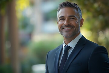 Smiling Businessman Portrait with Beard and Green Background