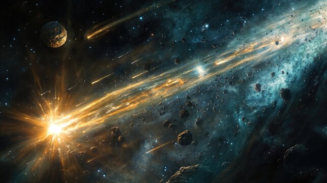 The interplay of comets from the Oort Cloud illuminated by a striking solar flare with the Kuiper Belt visible in the background