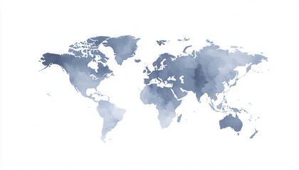 A watercolor-style world map in soft blue tones, ideal for artistic or educational use.