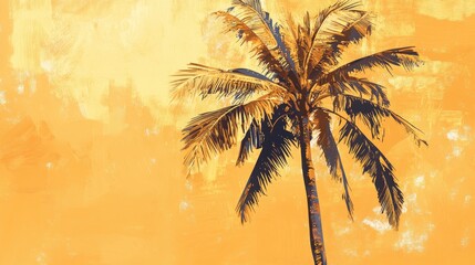 Vibrant palm tree against a golden backdrop capturing the essence of paradise and relaxation ideal for travel and leisure themes