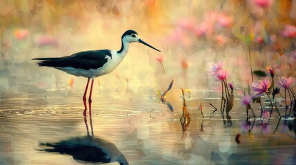 Obraz premium Black Winged Stilt In A Pond