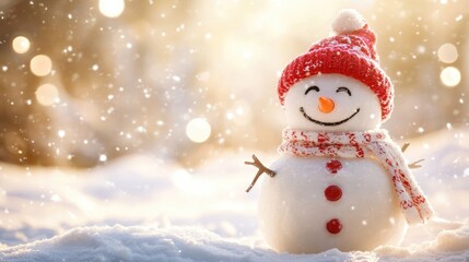 Fototapeta premium Snowman with Red Hat and Scarf