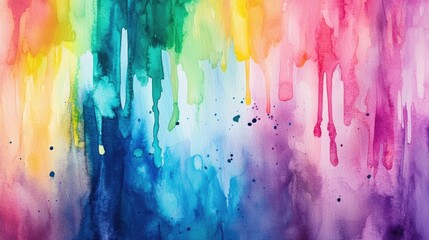 Fototapeta premium Vibrant abstract watercolor backdrop featuring splashes and drips in a spectrum of rainbow hues