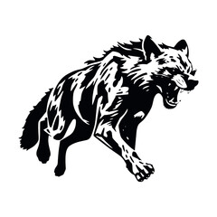 aggressive hyena run vector silhouette, isolated white background