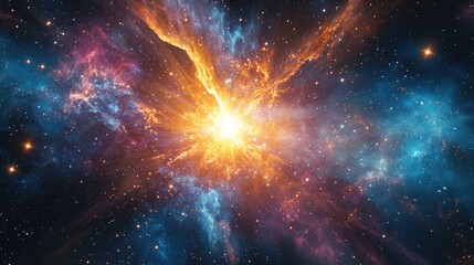 Fototapeta premium Vibrant cosmic background featuring a supernova nebula with explosive lights and stars illuminating the vastness of space