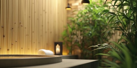 A modern spa setting featuring elements made of bamboo enhances the overall atmosphere, creating a serene and contemporary experience with a natural touch.