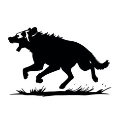 aggressive hyena run vector silhouette, isolated white background