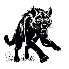 aggressive hyena run vector silhouette, isolated white background