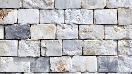 Obraz premium Close-up detail of an aged white and grey brick masonry wall, providing a textured background and a versatile backdrop with ample copy space for creative projects.