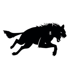 aggressive hyena run vector silhouette, isolated white background